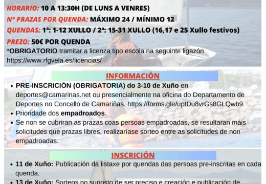 Camariñas abre o luns, 3 de xuño, a inscrición para as 648 prazas de obradoiros de tempo libre e as actividades acuáticas